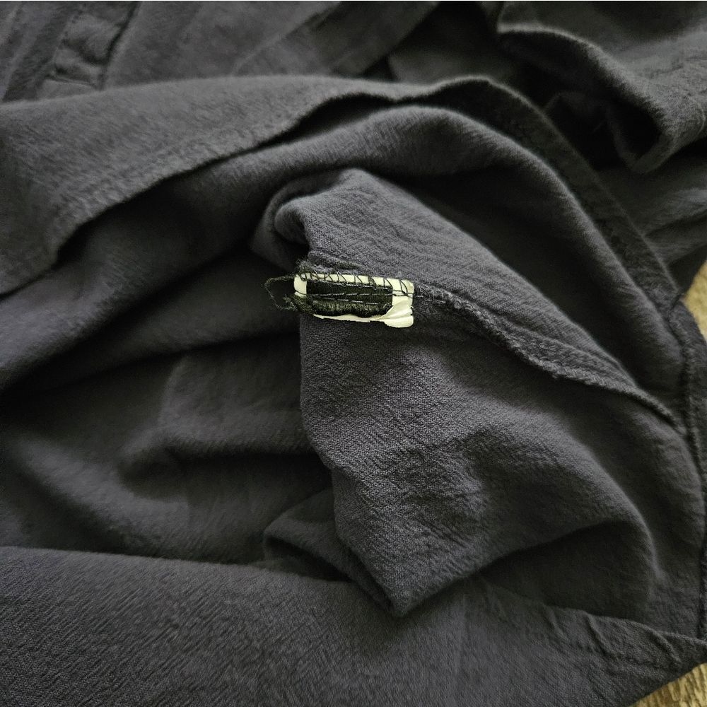 Navy Blue Linen Blend Short Sleeve Shirt - Picture 6 of 7